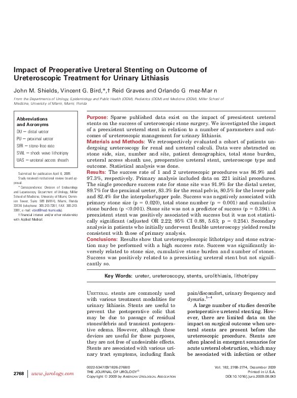 (PDF) Impact of Preoperative Ureteral Stenting on Outcome of ...