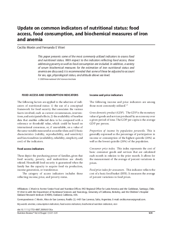 (PDF) Update on common indicators of nutritional status food access