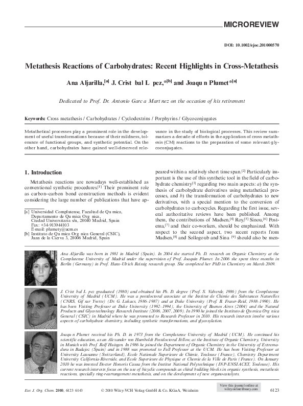 Metathesis reactions of carbohydrates recent highlights in cross metathesis 06 picture