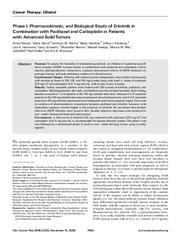 (PDF) Phase I, Pharmacokinetic, and Biological Study of Erlotinib in ...
