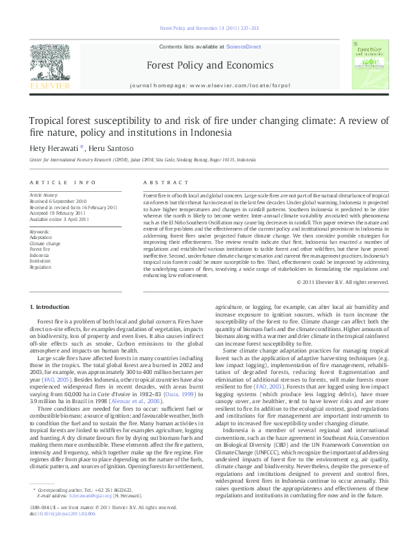 (PDF) Tropical forest susceptibility to and risk of fire under changing ...