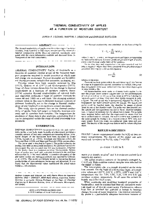 (PDF) Thermal Conductivity of Apples as a Function of Moisture Content
