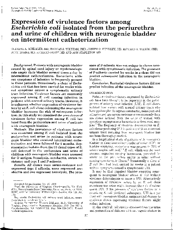 (PDF) Expression of virulence factors among Escherichia coli isolated