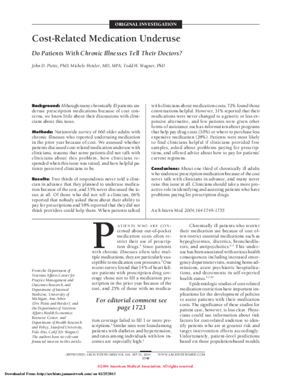 (PDF) Cost-Related Medication Underuse Do Patients With Chronic ...