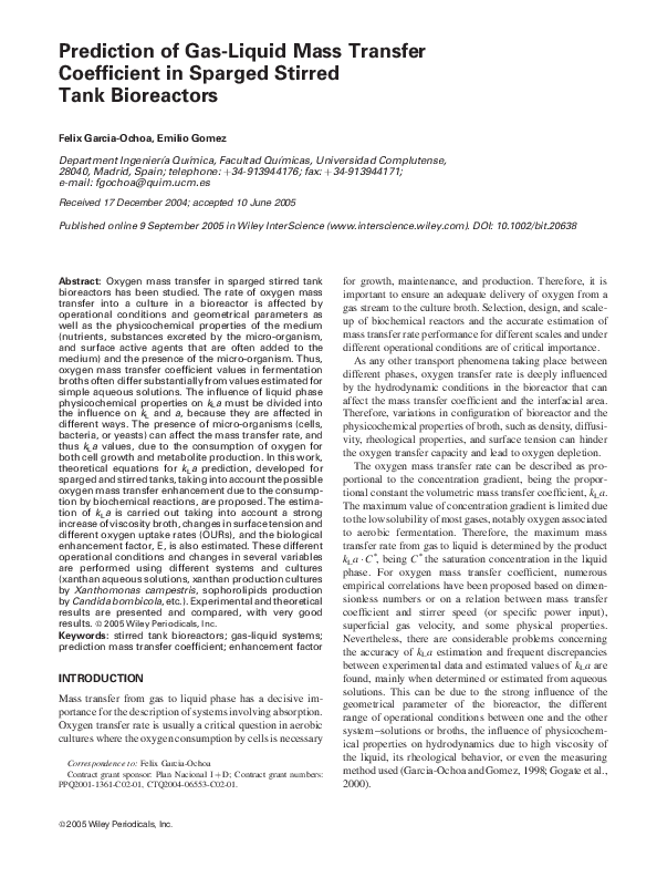 (PDF) Prediction of gas-liquid mass transfer coefficient in sparged ...