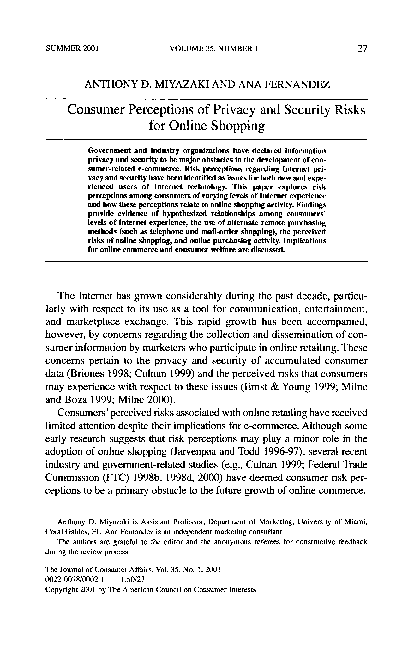 (PDF) Consumer Perceptions of Privacy and Security Risks for Online ...