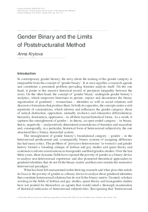 Gender Binary and the Limits of Poststructuralist Method / Gender and ...