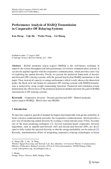 (PDF) Performance Analysis of HARQ Transmission in Cooperative DF ...