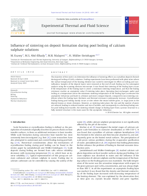 (PDF) Influence of sintering on deposit formation during pool boiling ...