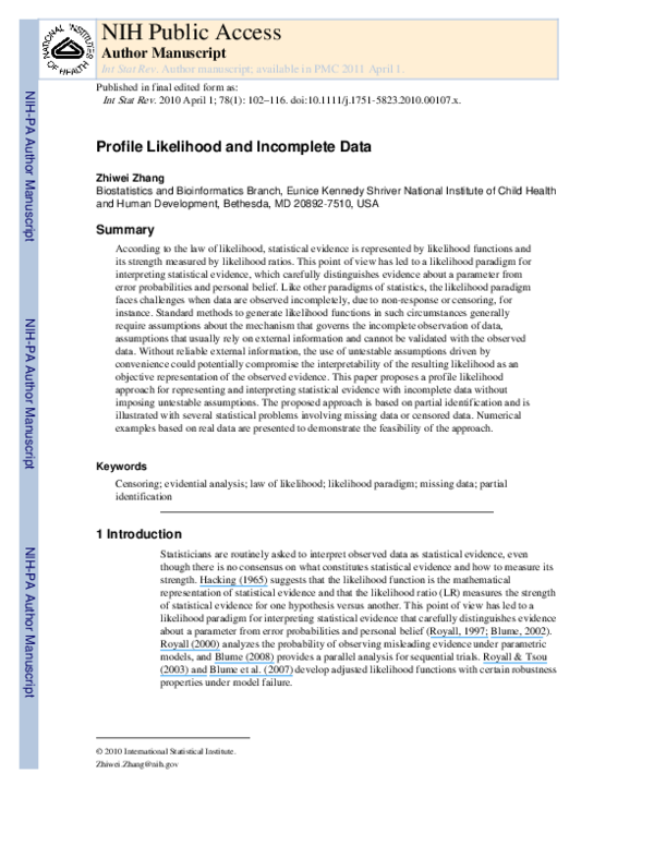 (PDF) Profile Likelihood and Incomplete Data