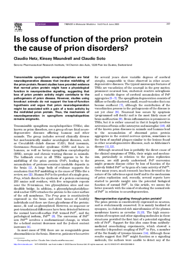 (PDF) Is loss of function of the prion protein the cause of prion ...