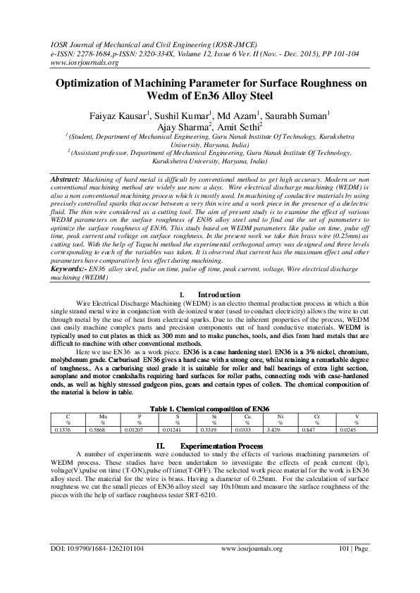 (PDF) Optimization of Machining Parameter for Surface Roughness on Wedm ...