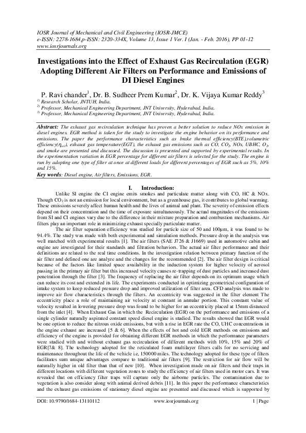 (PDF) Investigations into the Effect of Exhaust Gas Recirculation (EGR