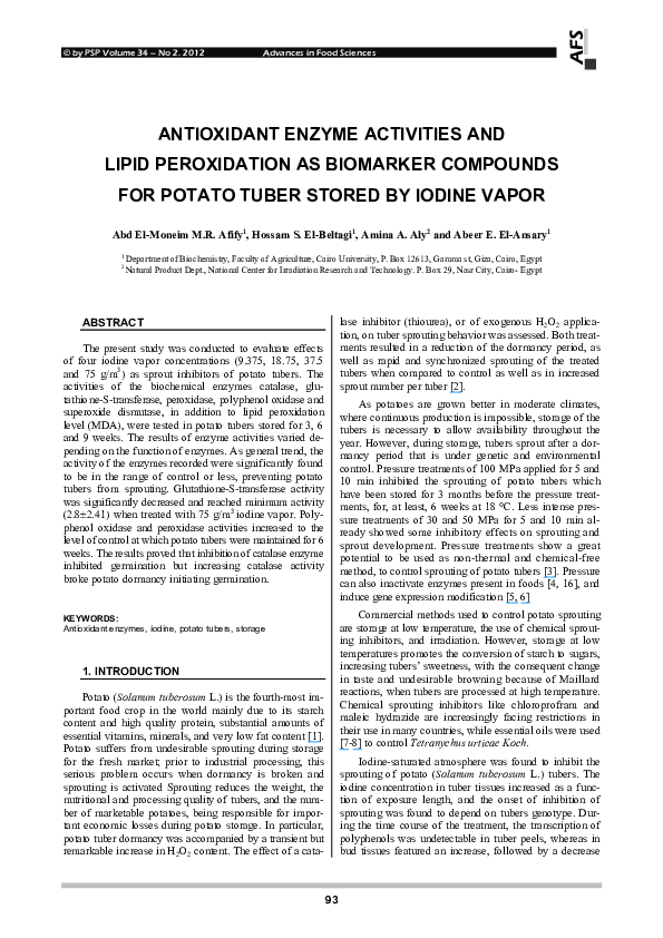 (PDF) Antioxidant enzyme activities and lipid peroxidation in the ...