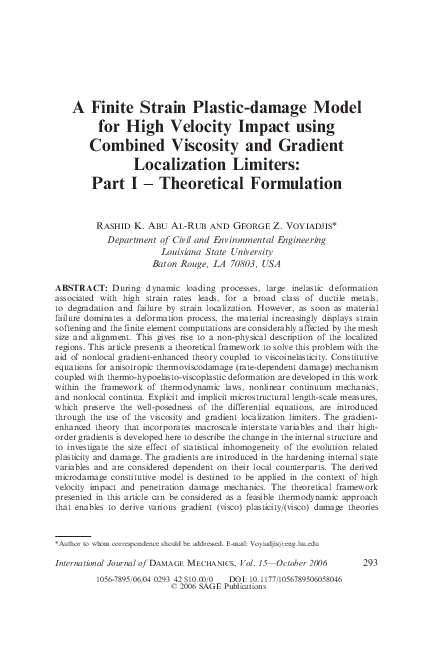 (PDF) A finite strain plastic-damage model for high velocity impact ...