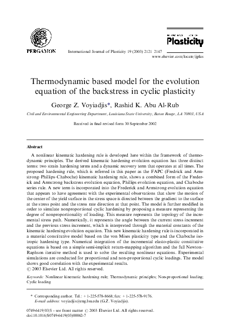 (PDF) Thermodynamic based model for the evolution equation of the ...