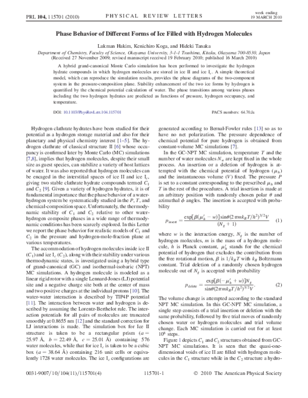 (PDF) Phase Behavior of Different Forms of Ice Filled with Hydrogen ...
