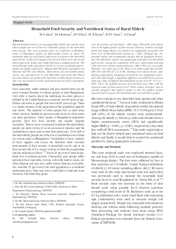 (PDF) Household Food Security and Nutritional Status of Rural Elderly