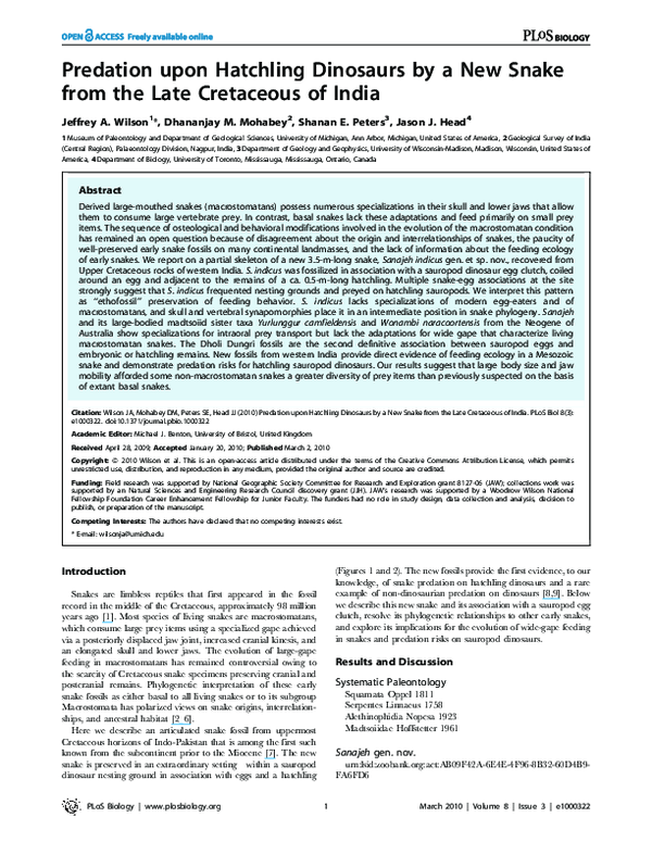 Image showcasing (PDF) Predation upon Hatchling Dinosaurs by a New Snake from the Late ...