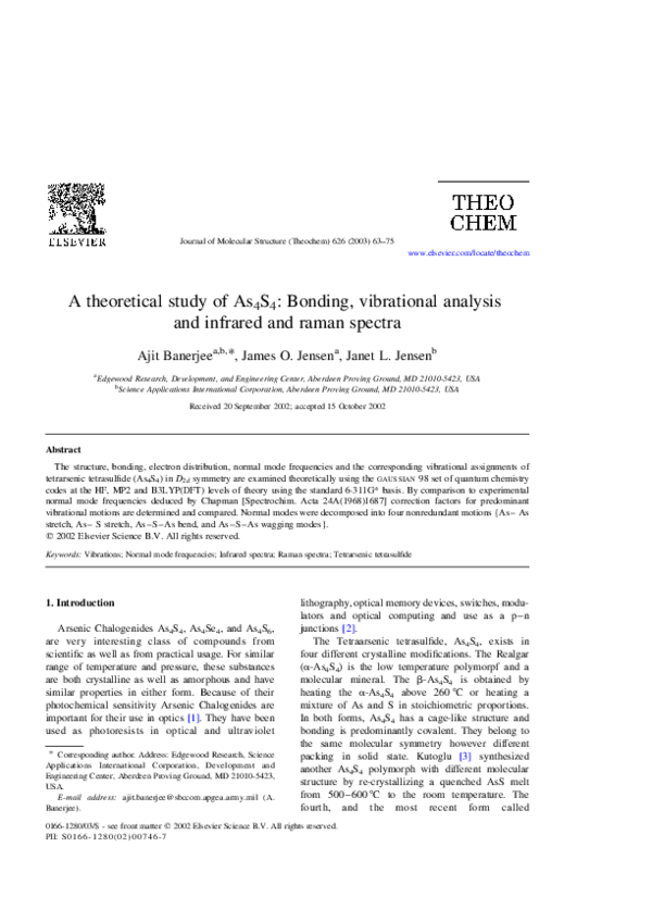 (PDF) A theoretical study of As4S4: Bonding, vibrational analysis and ...