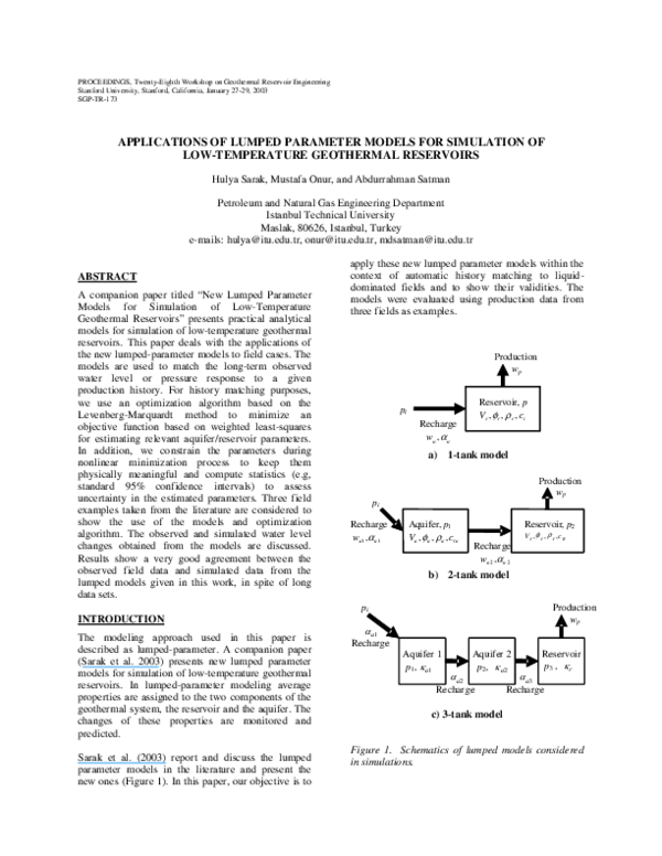 (PDF) NEW LUMPED PARAMETER MODELS FOR SIMULATION OF LOW-TEMPERATURE ...