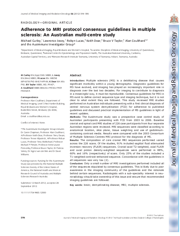 (PDF) Adherence to MRI protocol consensus guidelines in multiple ...