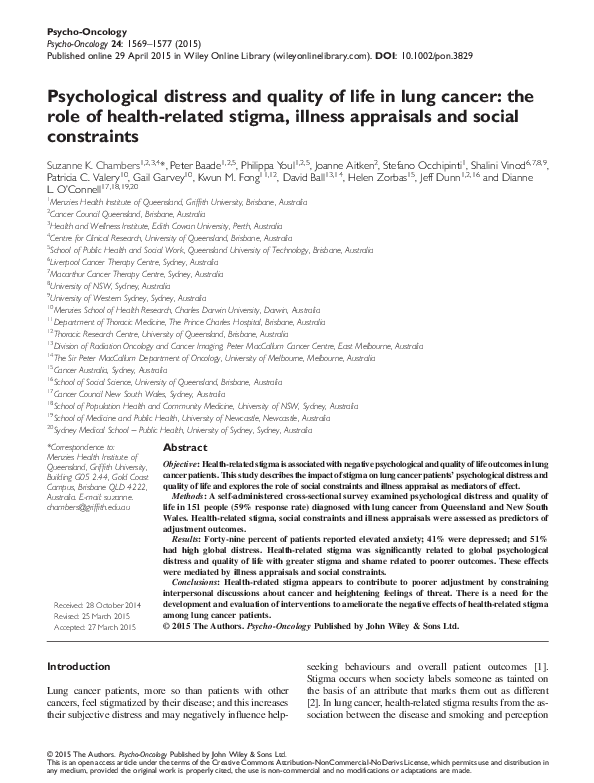 (PDF) Psychological distress and quality of life in lung cancer: the ...