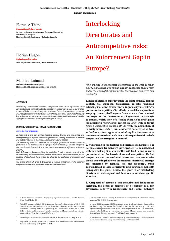 (PDF) Interlocking Directorates and risks An