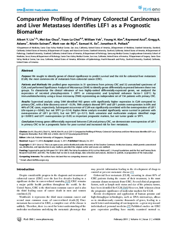 (PDF) Comparative Profiling of Primary Colorectal Carcinomas and Liver ...