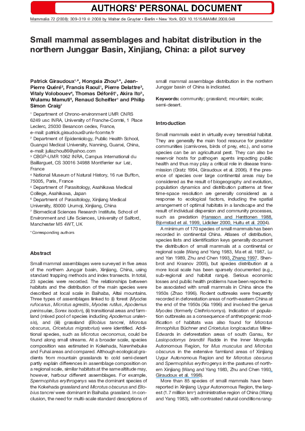 (PDF) Small mammal assemblages and habitat distribution in the northern ...