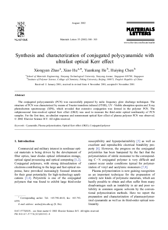 (PDF) Synthesis and Characterization of a Conjugated Polymer with ...