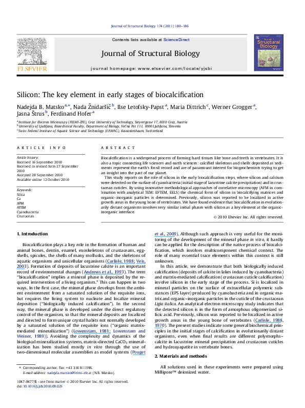(PDF) Silicon: The key element in early stages of biocalcification