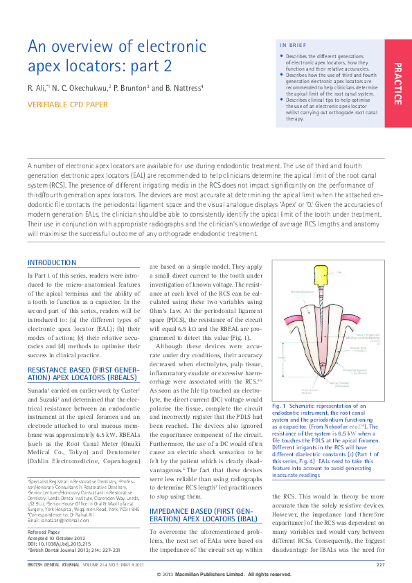 (PDF) An overview of electronic apex locators part 2 Rahat Ali and