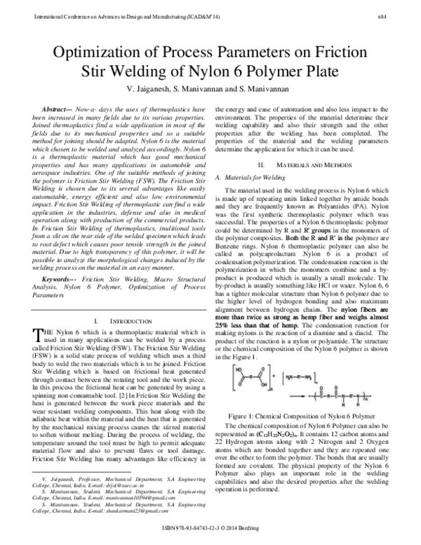 (PDF) Optimization of Process Parameters on Friction Stir Welding of ...