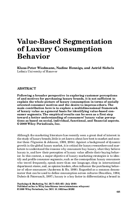 (PDF) Value-Based Segmentation of Luxury Consumption Behavior