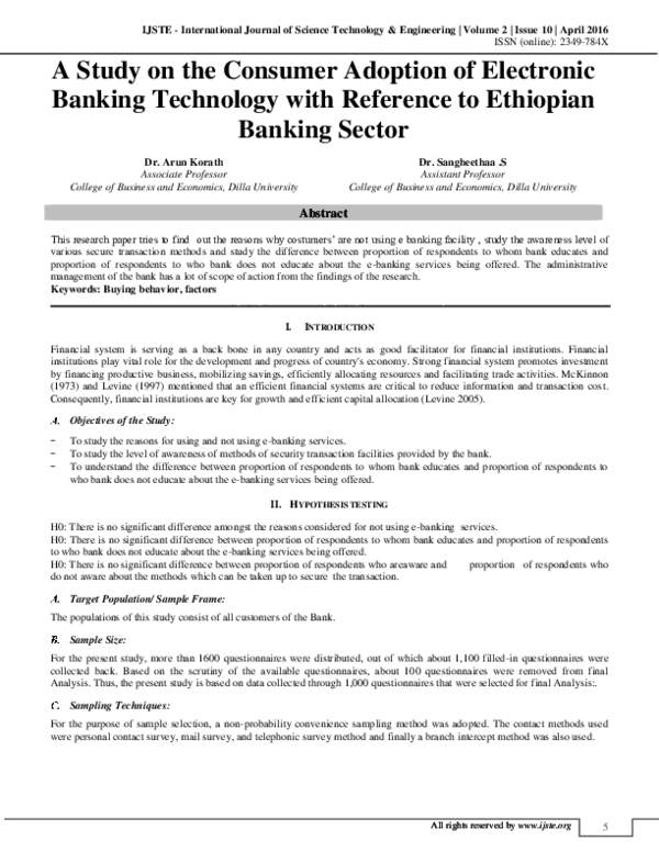 (PDF) A Study on the Consumer Adoption of Electronic Banking Technology with Reference to