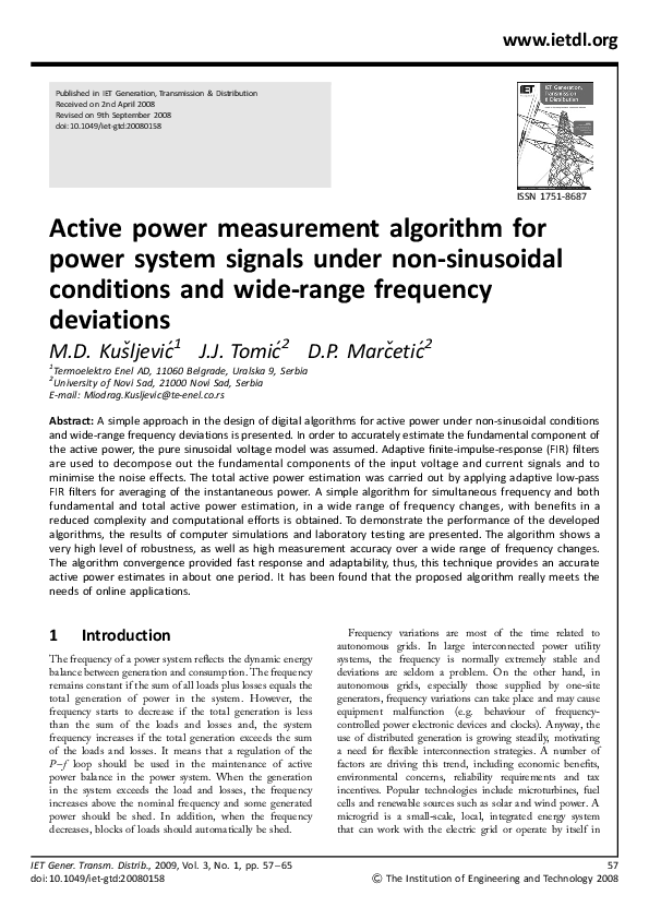 (PDF) Active power measurement algorithm for power system signals under nonsinusoidal