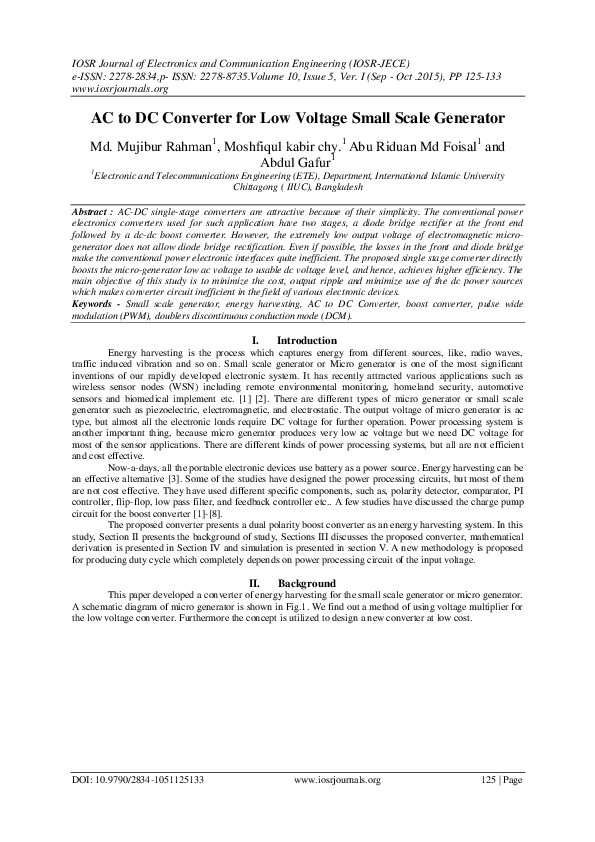 (PDF) AC to DC Converter for Low Voltage Small Scale Generator IOSR