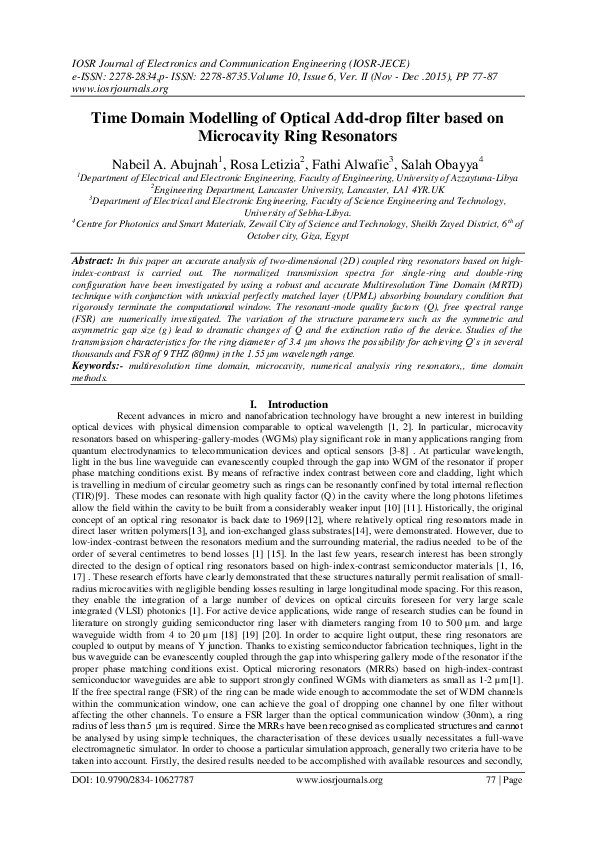 (PDF) Time Domain Modelling of Optical Add-drop filter based on ...