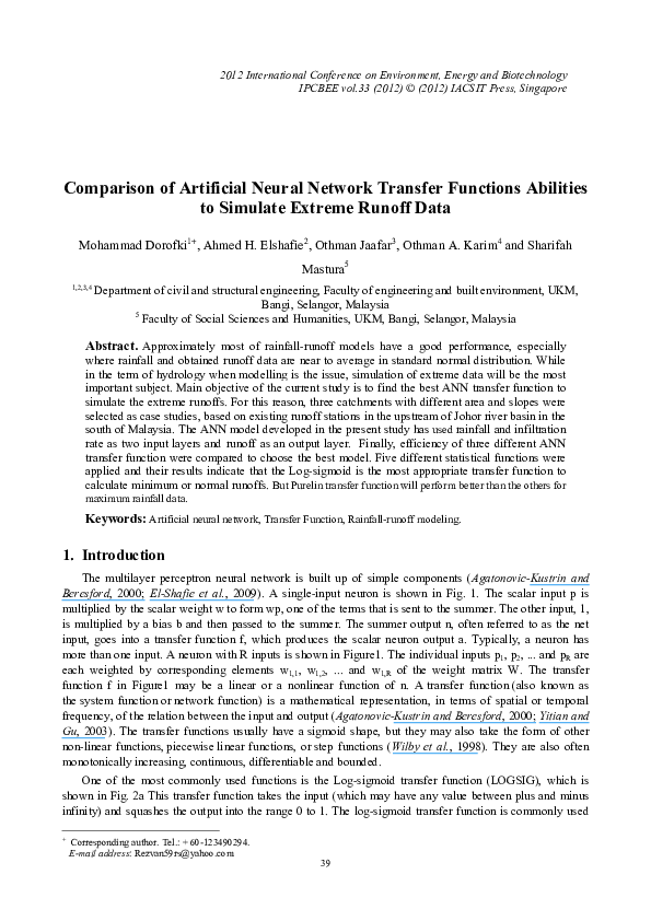 (PDF) Comparison of Artificial Neural Network Transfer Functions ...
