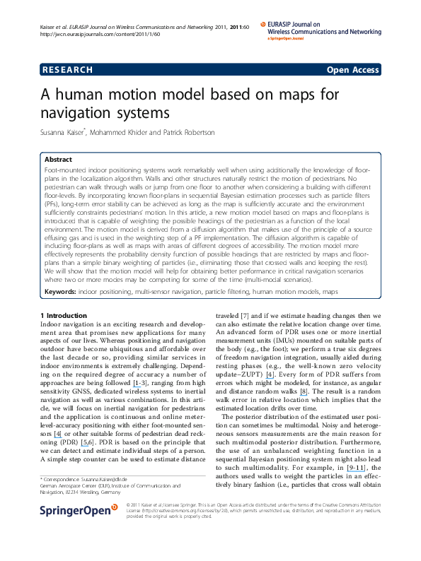 (PDF) A human motion model based on maps for navigation systems