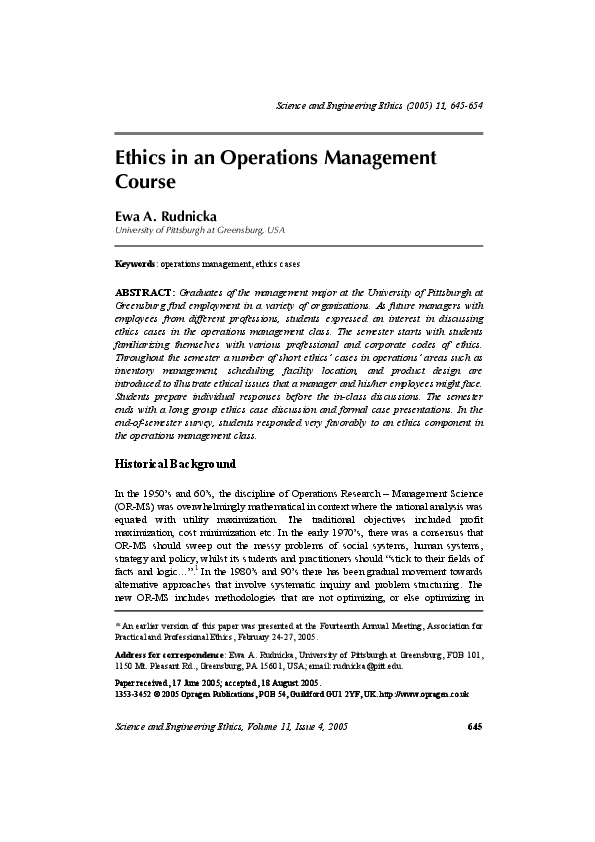  pdf ethics in an operations management course