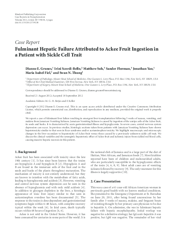 (PDF) Fulminant Hepatic Failure Attributed to Ackee Fruit Ingestion in ...