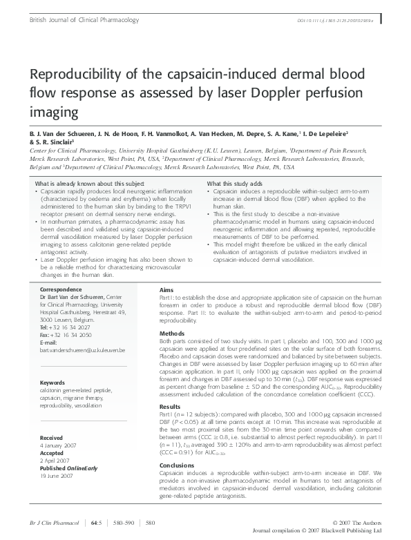 (PDF) Reproducibility of the capsaicin-induced dermal blood flow ...