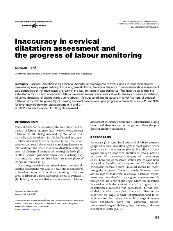 (PDF) Inaccuracy in cervical dilatation assessment and the progress of