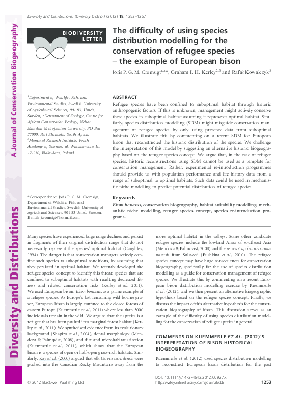 (PDF) The difficulty of using species distribution modelling for the ...