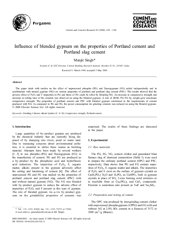 (PDF) Influence of blended gypsum on the properties of Portland cement