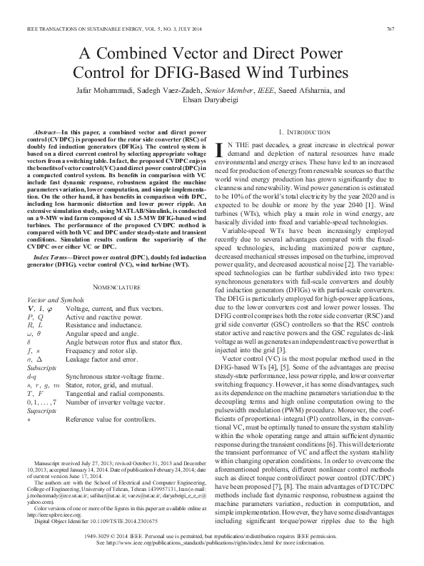 (PDF) A Combined Vector and Direct Power Control for DFIG-Based Wind ...