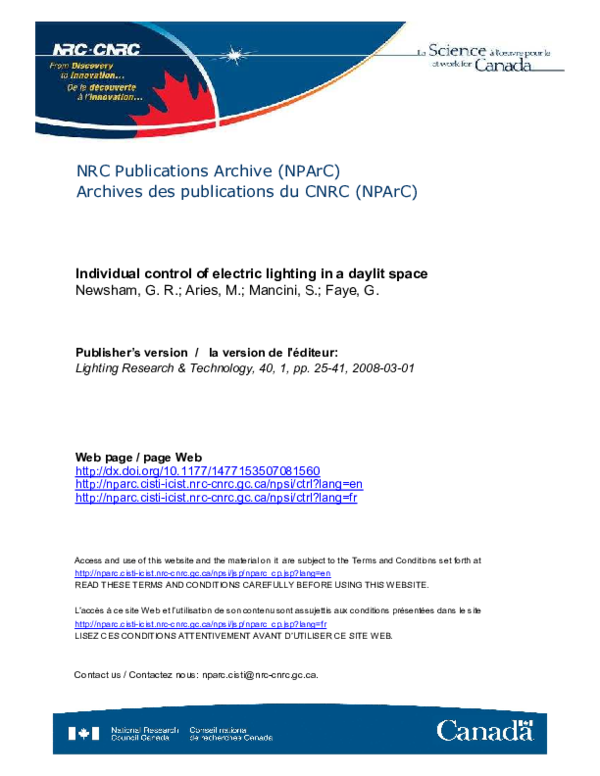 Pdf Individual Control Of Electric Lighting In A Daylit E Myriam Aries Academia Edu Individual Control Of Electric Lighting