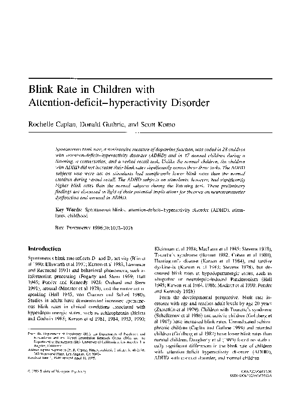 (PDF) Blink rate in children with attention-deficit-hyperactivity disorder